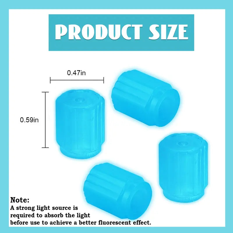 Glow-in-the-Dark Tire Valve Cap Set – Universal Waterproof Air Stem Covers for Cars & Bikes