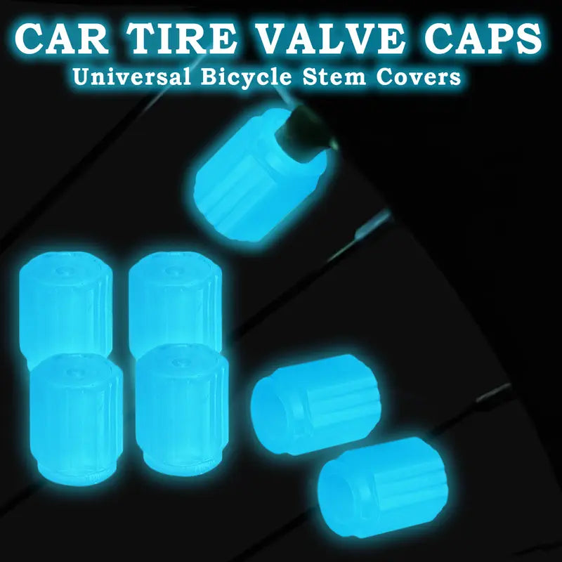 Glow-in-the-Dark Tire Valve Cap Set – Universal Waterproof Air Stem Covers for Cars & Bikes