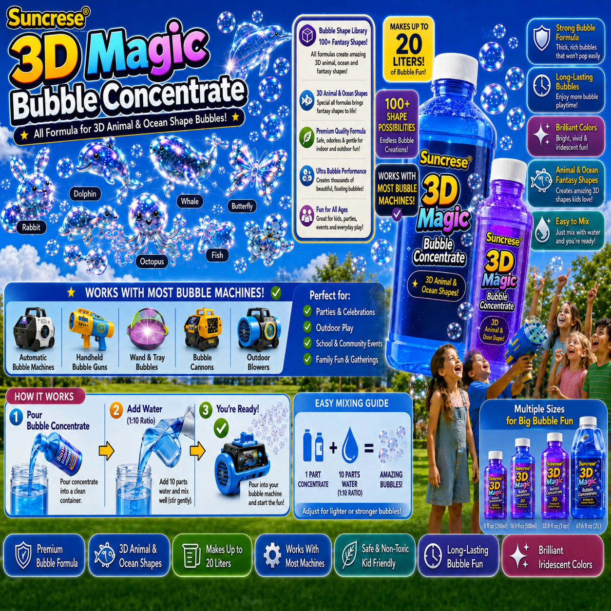 Topacme® Super 3D Magic Bubble Concentrate —— Animal & Ocean Fantasy Theme