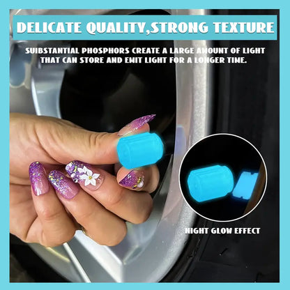 Glow-in-the-Dark Tire Valve Cap Set – Universal Waterproof Air Stem Covers for Cars & Bikes